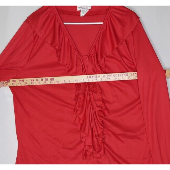Westside Ruffle Blouse Womens 24W Red Stretch Hidden Button Long Sleeve V-Neck - Picture 5 of 7